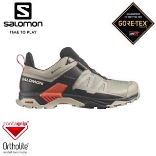 【SALOMON 索羅門 男 X Ultra 4 GTX 低筒登山鞋《復古卡其/黑/櫻茄紅》】417314/健行