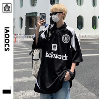 【潮尚男裝】棒球服polo衫男 短袖設計感 小眾夏季潮牌 重磅T恤美式 複古五分半袖 工裝牛仔外套 墊肩街頭設計潮流百搭