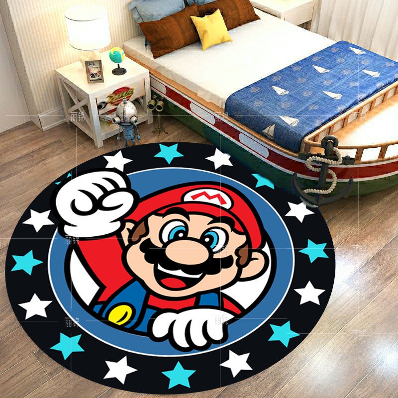 卡通兒童超級瑪麗圓形地毯電腦椅墊衣帽間吊籃地墊房間床邊游戲墊