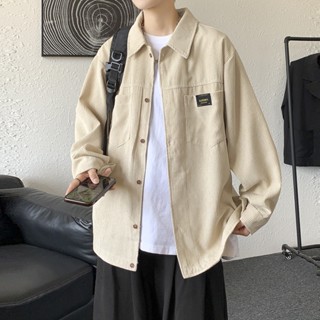 男士薄款夾克 韓版翻領純色設計 休閒襯衫外套 春季潮 bf風衣