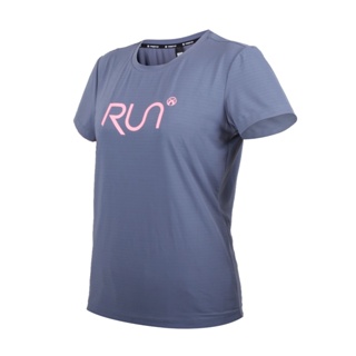 FIRESTAR 女彈性印花短袖T恤(慢跑 路跑 涼感 運動 上衣 反光「DL366-13」 靛灰粉