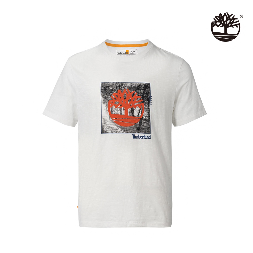 Timberland 男款白色有機棉森林相片印花短袖T恤|A62K9100