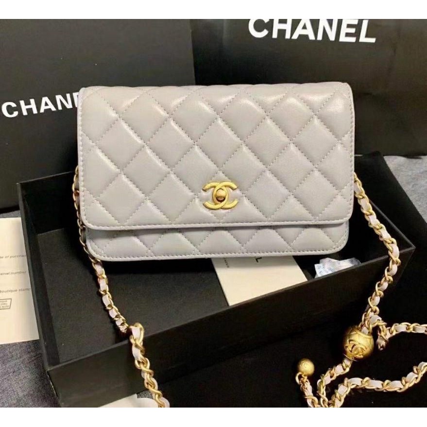二手Chanel香奈兒 金珠woc 高級珍珠灰單肩包斜挎包鏈條包