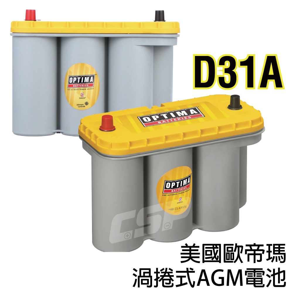 【OPTIMA歐帝瑪】汽車電池 黃色D31A 電池 ,325*167*238(mm), 975CCA,12V75A