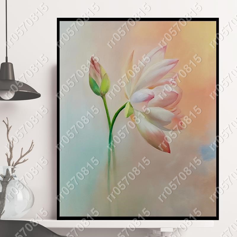 rr0570815荷花 蓮花 diy數字油畫 新中式填色手工墻壁裝飾畫