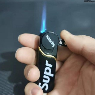 新款 潮牌Supreme 旋轉充氣打火機 個性打火機 創意打火機 金屬直沖打火機 防風打火機 藍焰點煙器 交換禮物