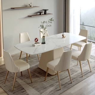 亮光巖板餐桌輕奢現代簡約餐桌椅組合長方形飯桌2023新款網紅家用yc6666888