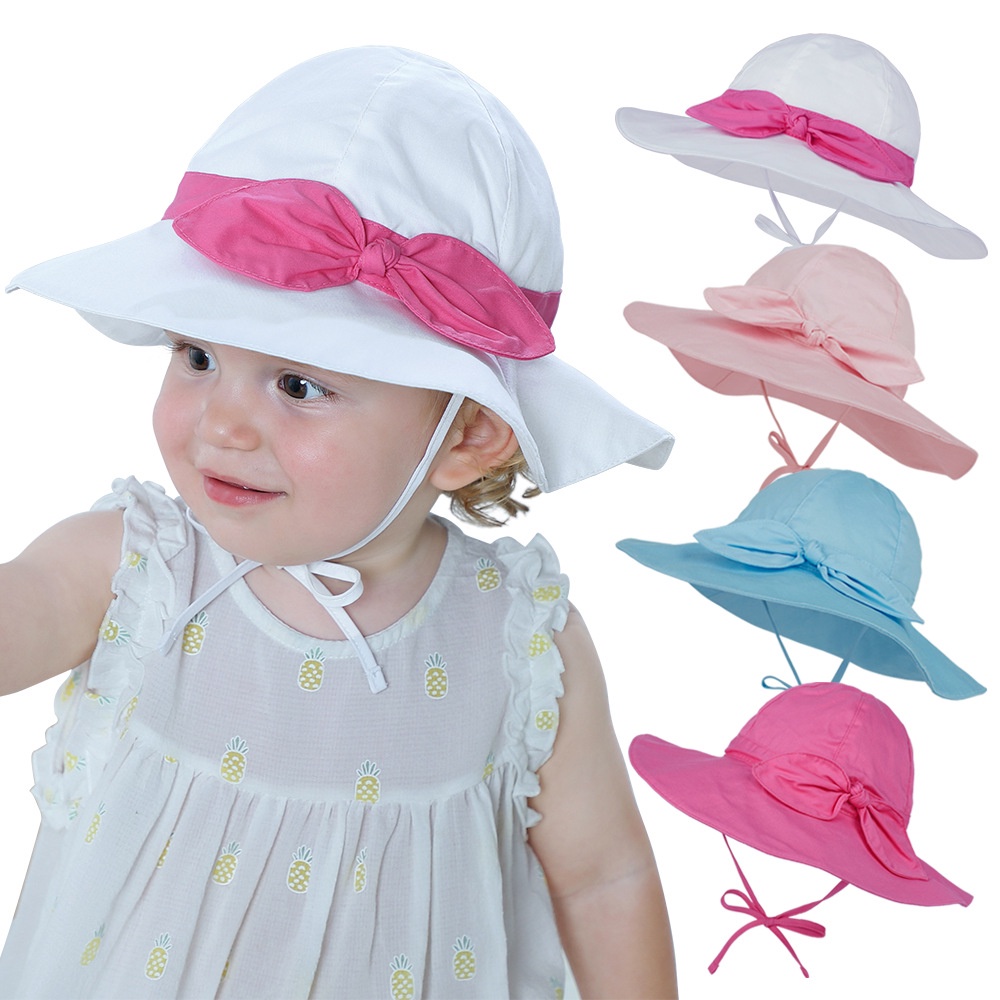 嬰兒帽子夏棉質歐美碎花太陽帽兒童盆帽蝴蝶結大檐遮陽帽 三三賣場
