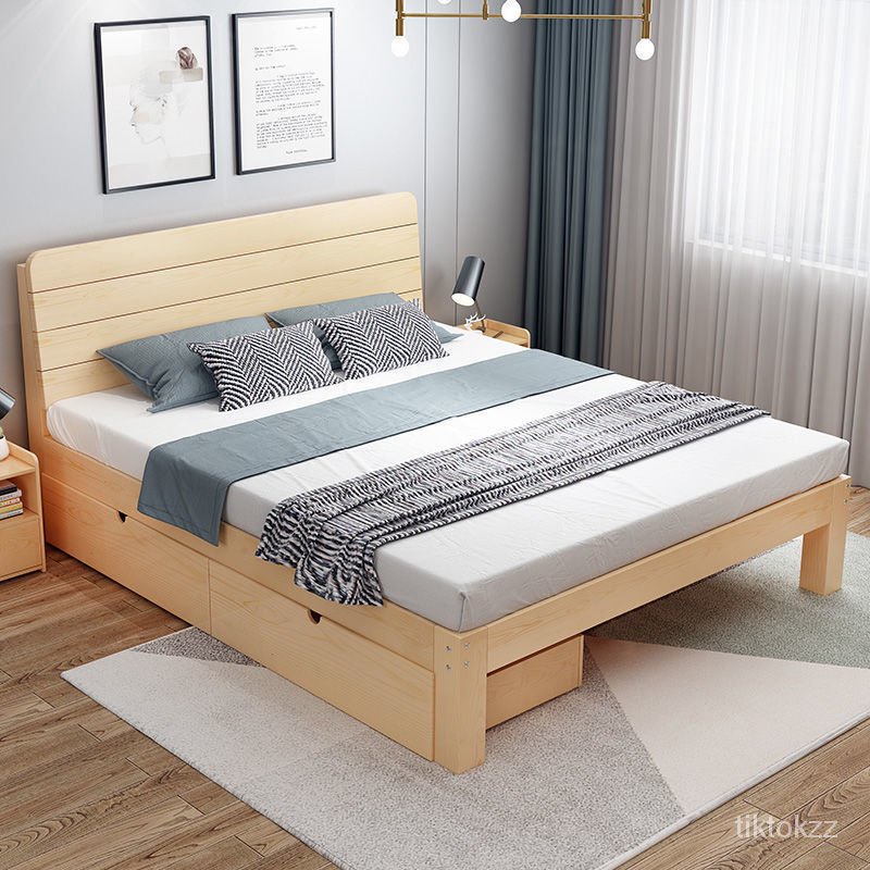 【免運】雙人床 出租房大床 家用木床單人床主臥簡約實木床出租房現代經濟型床架雙人床 木床