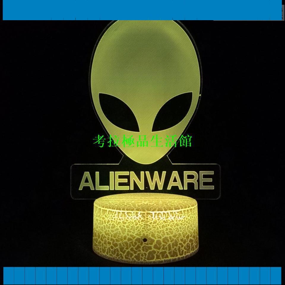 【考拉】電玩LED外星人3D小夜燈 電腦桌面投影電競ALIENWARE創意臺燈裝飾 電競玩家外星人氛圍燈 7彩變色桌面配