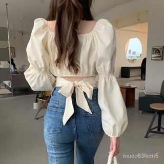 觀霧泡泡袖方領襯衫女夏裝2023新款法式小眾設計感心機蝴蝶結長袖上衣2023新款泡泡袖#韓版泡泡袖#日韓風#小眾短袖上衣