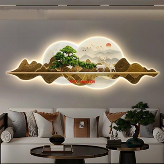 『創意壁燈』新中式客廳裝飾畫led發光燈畫大氣壁畫迎客松沙發背景墻壁燈掛畫