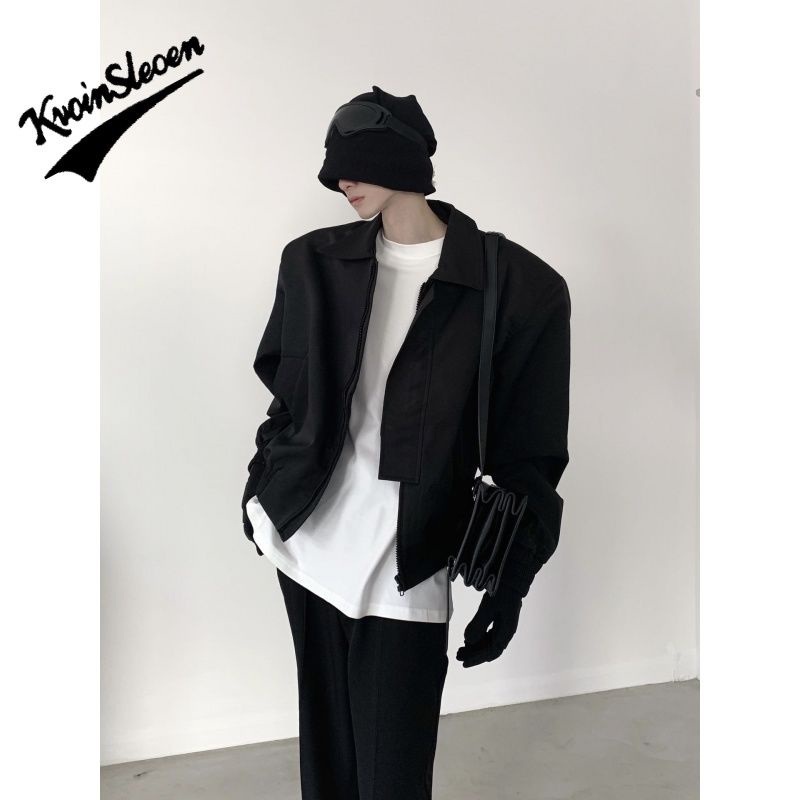 【臺灣出貨】【熱賣新品】高級感短款墊肩外套男飛行員夾剋春季潮牌男裝cleanfit江浙滬穿搭 CYOZ