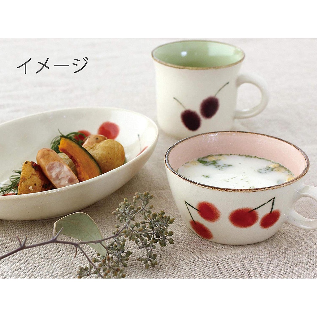 日本進口井澤陶瓷櫻桃湯杯咖啡紅茶馬克杯飯碗橢圓咖喱深盤