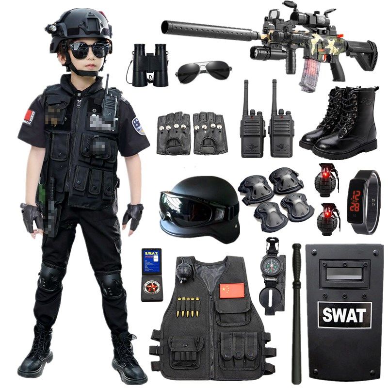兒童男女孩特種兵仿真戶外特警裝備小警察套裝黑貓警長帽子玩具槍