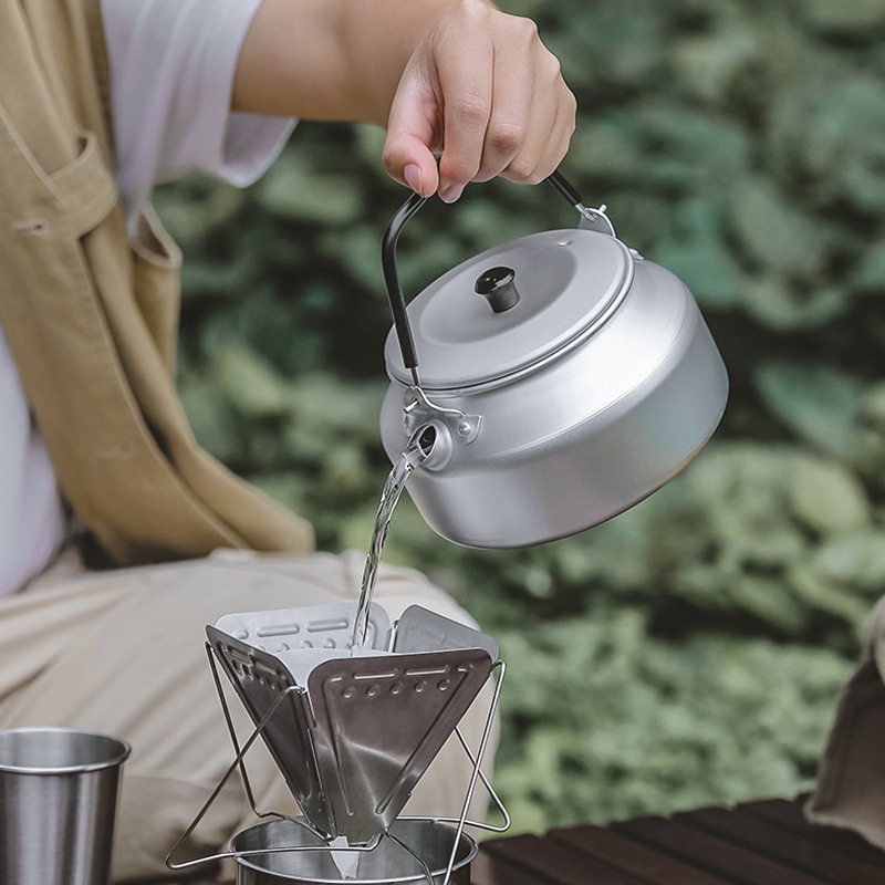 戶外鋁合金燒水壺野營超輕便攜咖啡壺露營不銹鋼加長水嘴0.8L茶壺