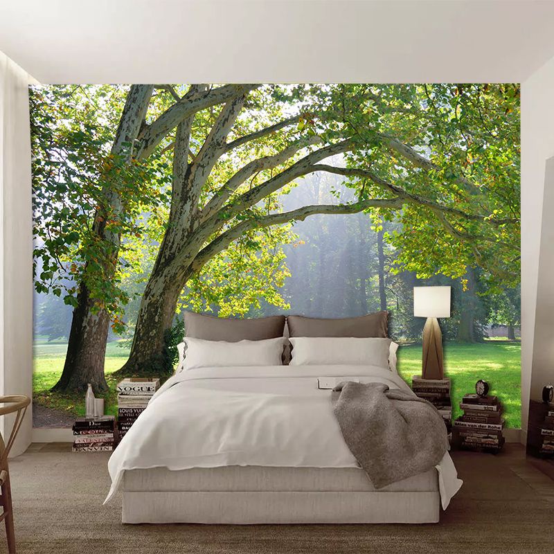 森林背景墻紙大自然風景壁紙樹林定制臥室客廳影視墻田園壁布 綠水青山進圍城