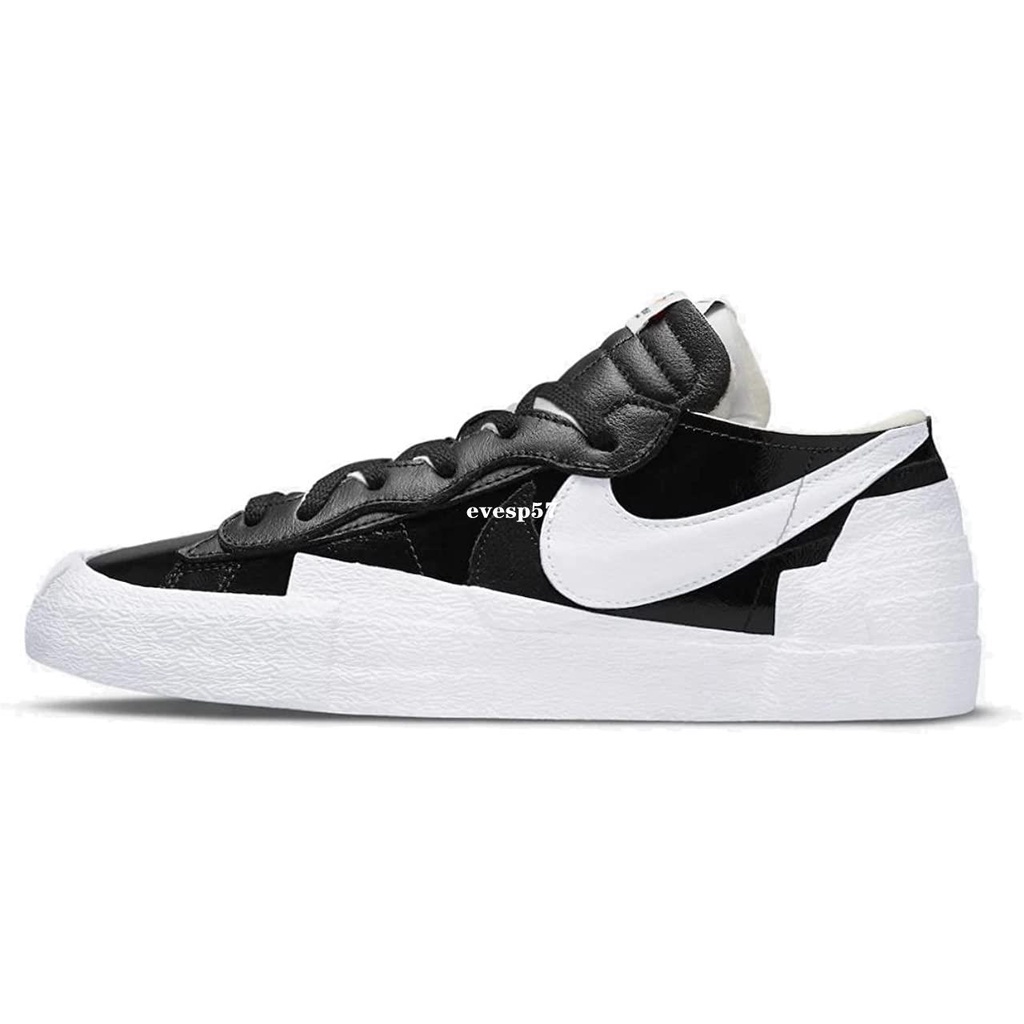 Sacai x Nike Blazer Low 雙勾 黑白 漆皮低幫百搭板鞋 DM6443-001