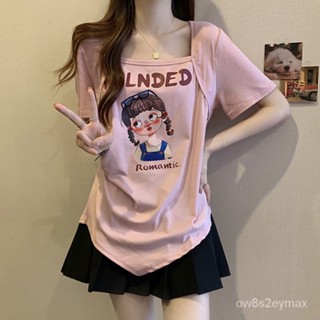 GP實拍 女生韓係衣服 女生上衣 寬鬆 t恤 女生短袖上衣 t恤女生韓版不規則大碼短袖T恤女夏季2023新款女裝韓版寬