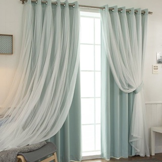 WEN 雙層窗簾成品公主風客廳臥室全遮光網紅鏤空星星窗簾布免打孔特價-ｆｒｙ