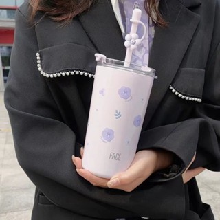 【桃園出貨】【送杯套】Face吸管保溫保冷杯316不銹鋼ins顏值大容量水杯480ml冰霸保冷杯 咖啡杯 汽車隨行保溫杯