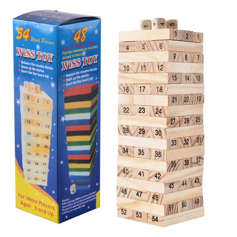 熱銷木制54粒疊疊高積木兒童數字彩色疊疊樂益智木制早教玩具