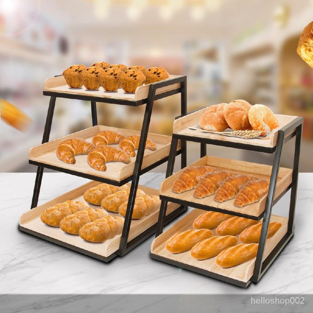 可開發票 三層鬆木盤鐵架麵包架蛋糕幹點水果陳列架超市促銷架櫥窗展示架