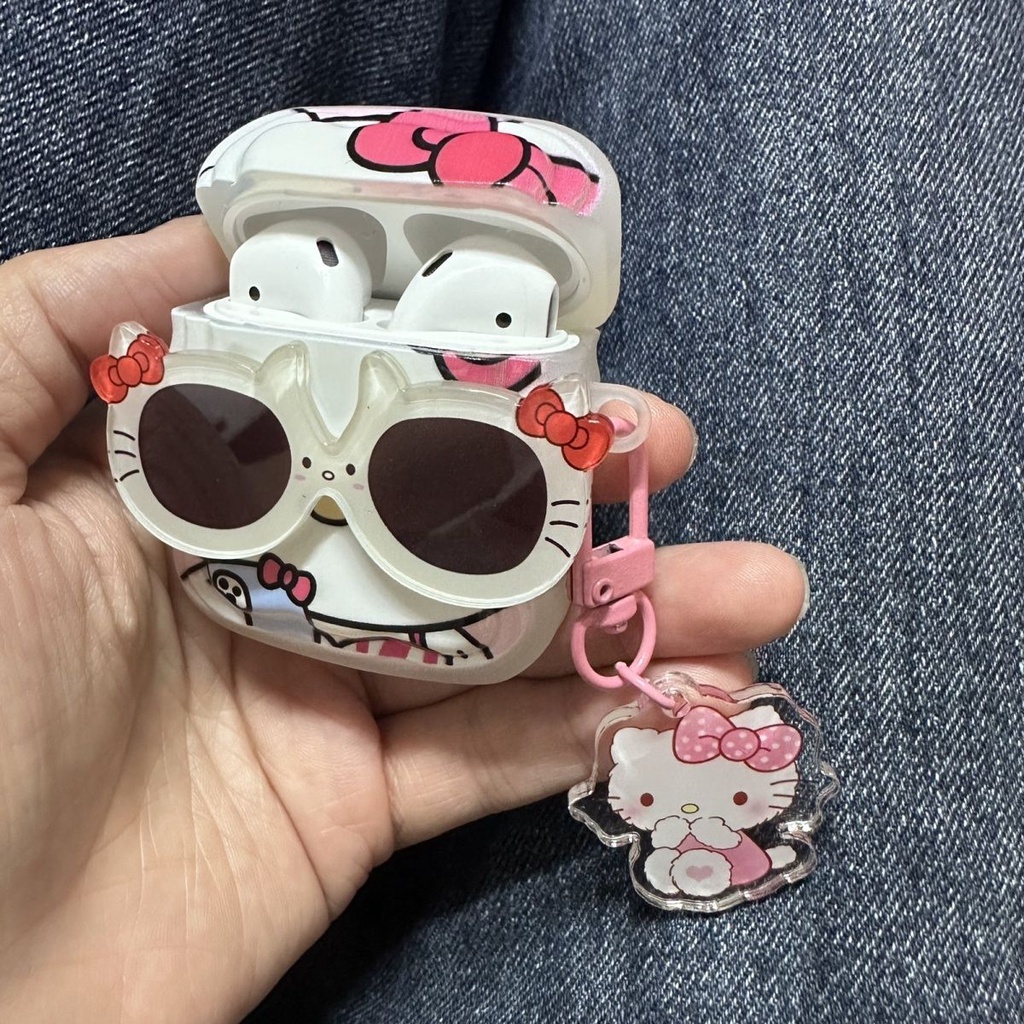 💛台灣出貨💛ins立體眼鏡凱蒂貓適用蘋果藍牙無線耳機套airpods2保護套1/2代潮