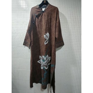 復古風/咖啡色/花朵/旗袍/寬松版/洋裝(近全新）/質感很好/適合宴會婚宴生日party禮服 Cosplay