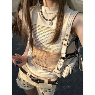 【ℙ夏季 促銷】美式復古辣妹印花修身無袖背心吊帶夏設計感小眾字母ins潮牌上衣