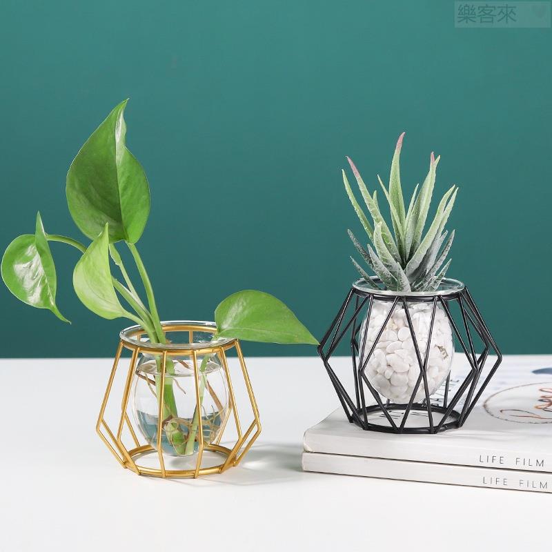✔歐式ins 創意鐵藝花架 水培玻璃花瓶 創意家居 桌面裝飾 植物插花擺件💝
