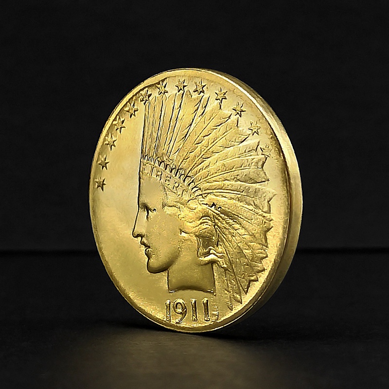 1911印第安人頭像金幣魔術硬幣道具 美國仿古鷹洋紀念外國黃銅幣