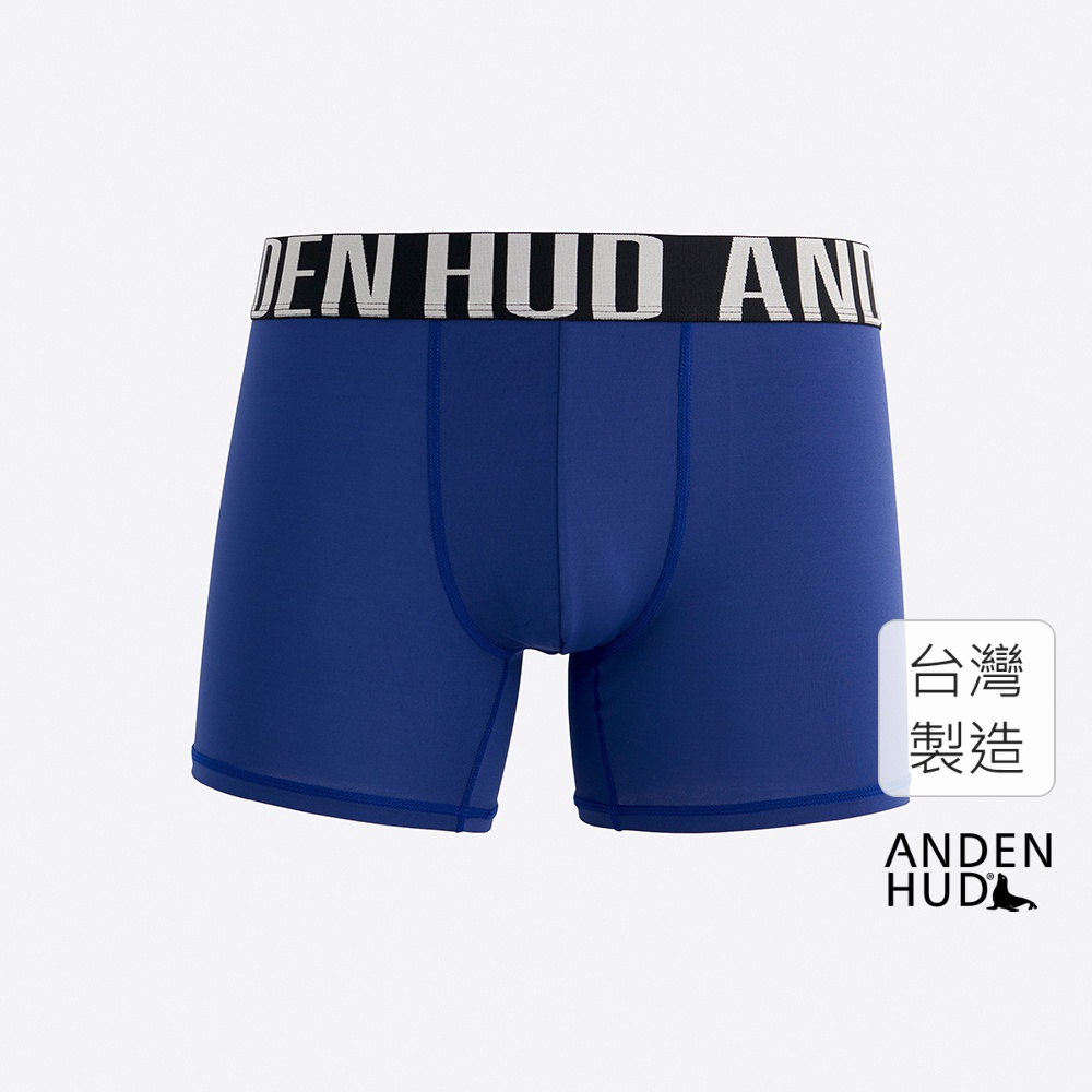 【Anden Hud】男款_吸濕排汗機能系列．長版腰帶平口內褲(星系藍-黑白寬緊帶) 台灣製