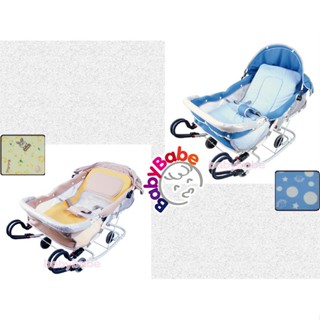 臺灣製造 BABYBABE 雙管加寬分段式彈搖椅 S-19 手動搖床 嬰兒床/彈床/彈椅/安撫椅 藍色/卡其色