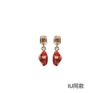 東大門樣式明星IU款簡約紅寶石風格仿過敏銀針耳環