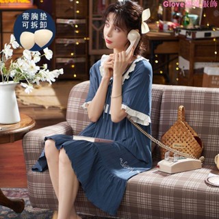🌷臺灣出貨🌷睡裙女夏天純棉短袖胖MM孕婦大碼薄款睡衣裙子中長款家居服可外穿外穿居家服 冰絲涼感 性感睡衣 長款睡衣