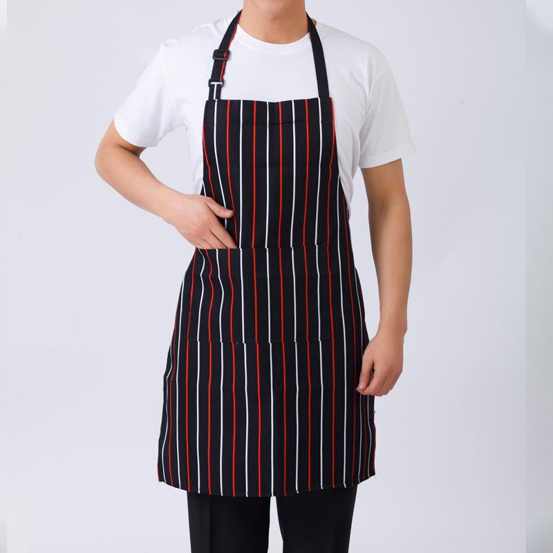 Kitchen Striped Plaid Long Apron with Pocket/ Unisex Coffee