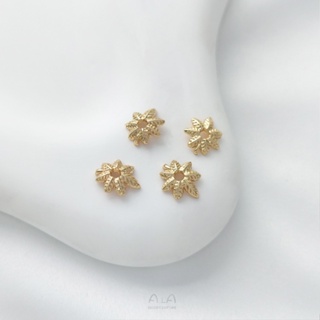 Ala-0801--保色14K包金樹葉花托楓葉珠托隔片手工diy串珍珠手鏈項鏈飾品配件