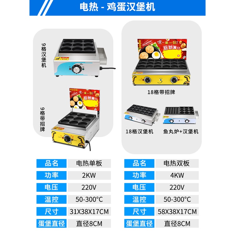 【秒發*臺灣專供】魅廚雞蛋漢堡機商用電熱款車輪餅紅豆餅機擺攤不黏鍋9孔肉蛋堡爐