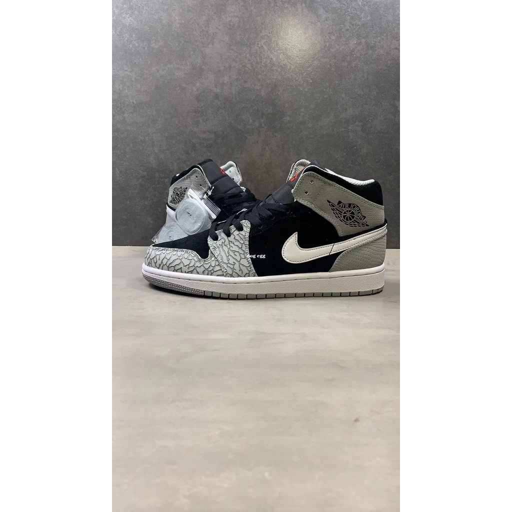 Nike Air Jordan 1 Mid Elephant Print 黑灰 爆裂紋 大象籃球鞋 DM1200-016