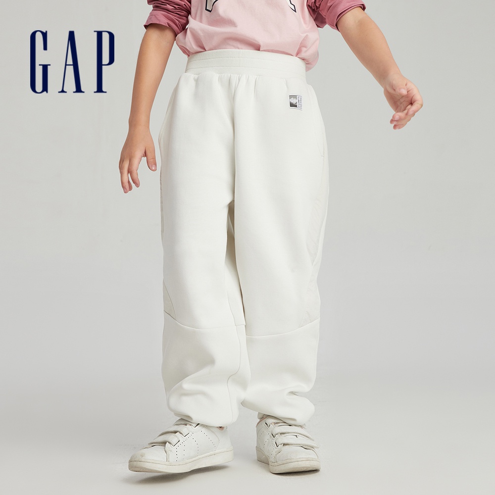 Gap 女童裝 Logo束口鬆緊棉褲 空氣三明治系列-白色(797496)