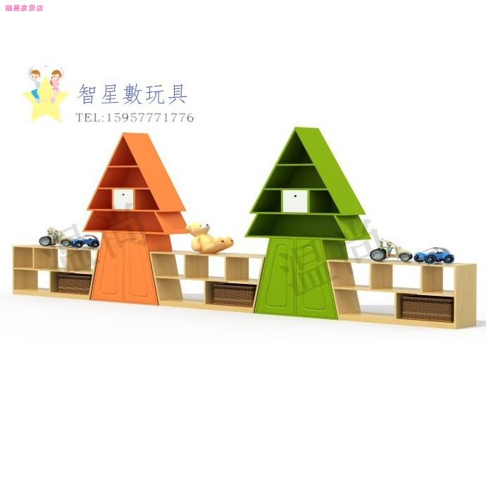 幼兒園兒童收納櫃~✴◕幼兒園早教木質圣誕樹書架柜家具E1密度板幼木制班級家具玩具WSh