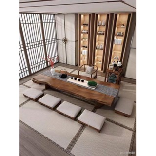 【爆款 現貨】日式實木大板茶桌椅組合原木不規則泡茶臺榻榻米禪意陽臺坐地矮桌 /桌子/榻榻米/茶桌