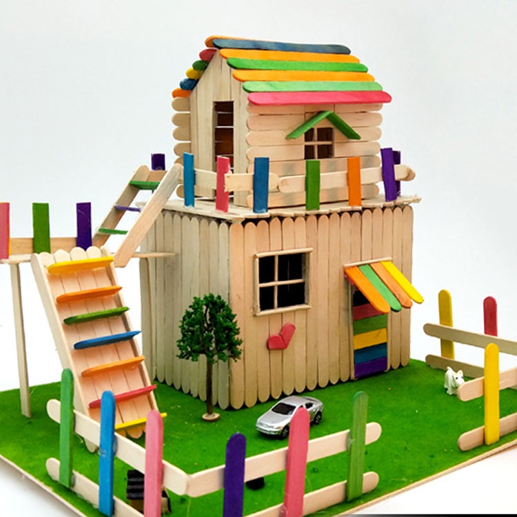雪糕棒木棍條兒童diy手工制作模型房子材料包幼兒園木棍創意玩具