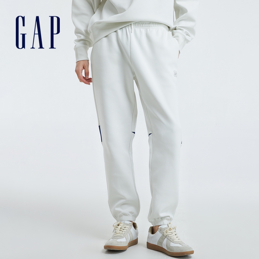 Gap 男裝 Logo束口抽繩鬆緊棉褲 空氣三明治系列-白色(796150)