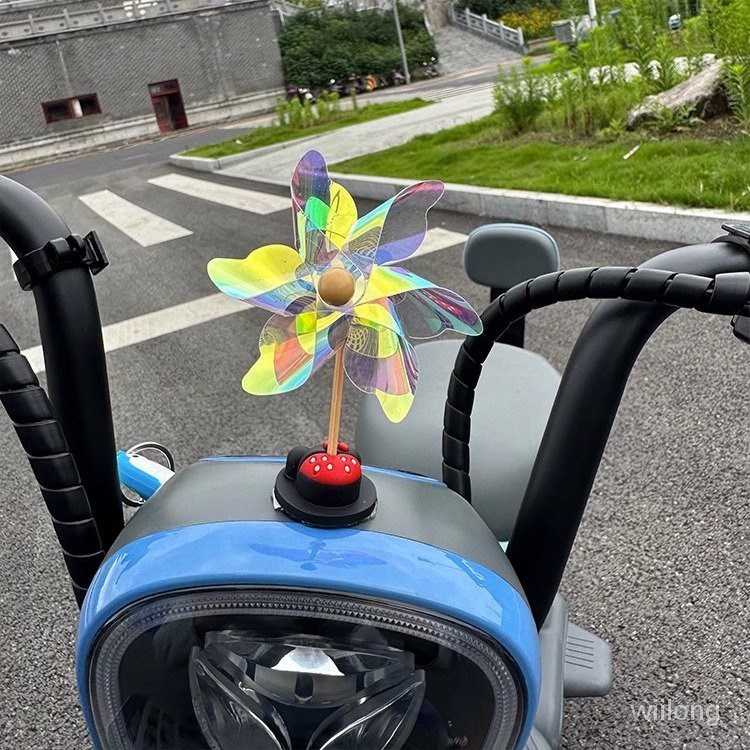 風吹可轉電動電瓶車裝飾品小風車摩託車自行車創意可愛車載小擺件 LDHD