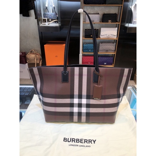 BURBERRY-經典格紋PVC肩背托特包-附防塵袋