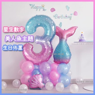 【新款-24h出貨】ins夢幻星空大號數字鋁膜氣球兒童寶寶週歲生日派對佈置裝飾 生日佈置 週歲佈置 生日套組