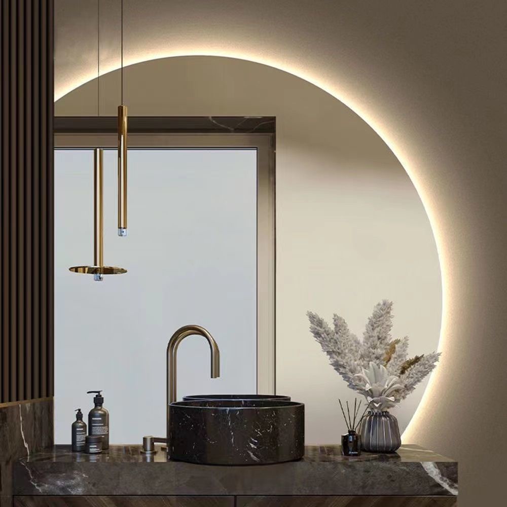 【鏡子】浴室鏡網紅半圓鏡子輕奢異形創意智能led衛生間鏡壁掛浴室不規則造型鏡破損補發