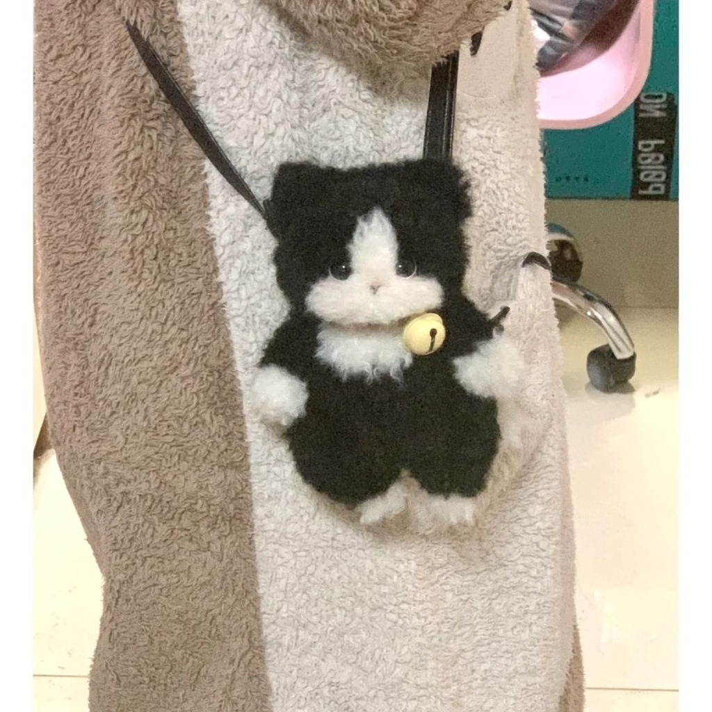 2023韓國黑貓Tiimo公仔玩偶貓咪毛絨可愛奶牛貓茉莉單肩小貓包